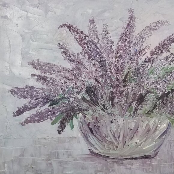 Vintage Painting of Purple and Lavender Flowers in a Frame - Picture 2 of 9